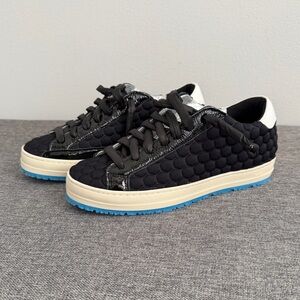 P4448 Women's Black Honeycomb John ESB Sneakers 6.5 Leather Neoprene Italian
